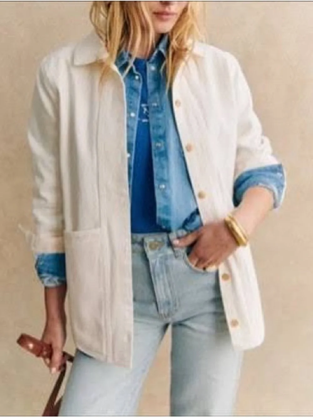 Sezane Will Ecru Denim Jacket - Picture 1 of 6